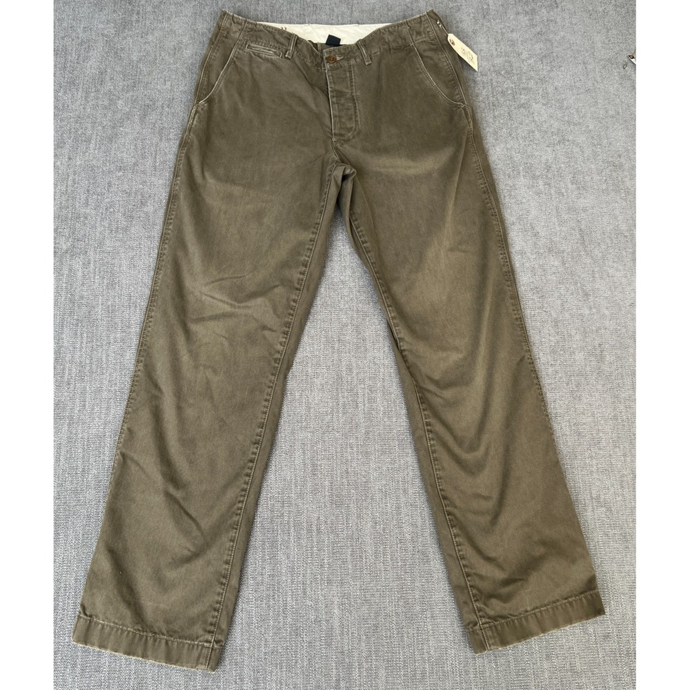 Vintage J.Crew Chino Pants Mens 33x32 Green All Cotton Flat Front Straight Leg